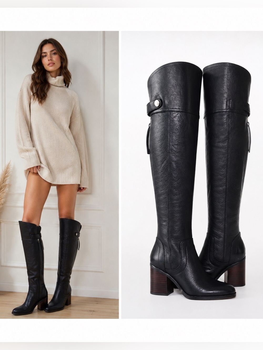Franco Sarto Black Leather Over-the-Knee Boots Size 7 EUC